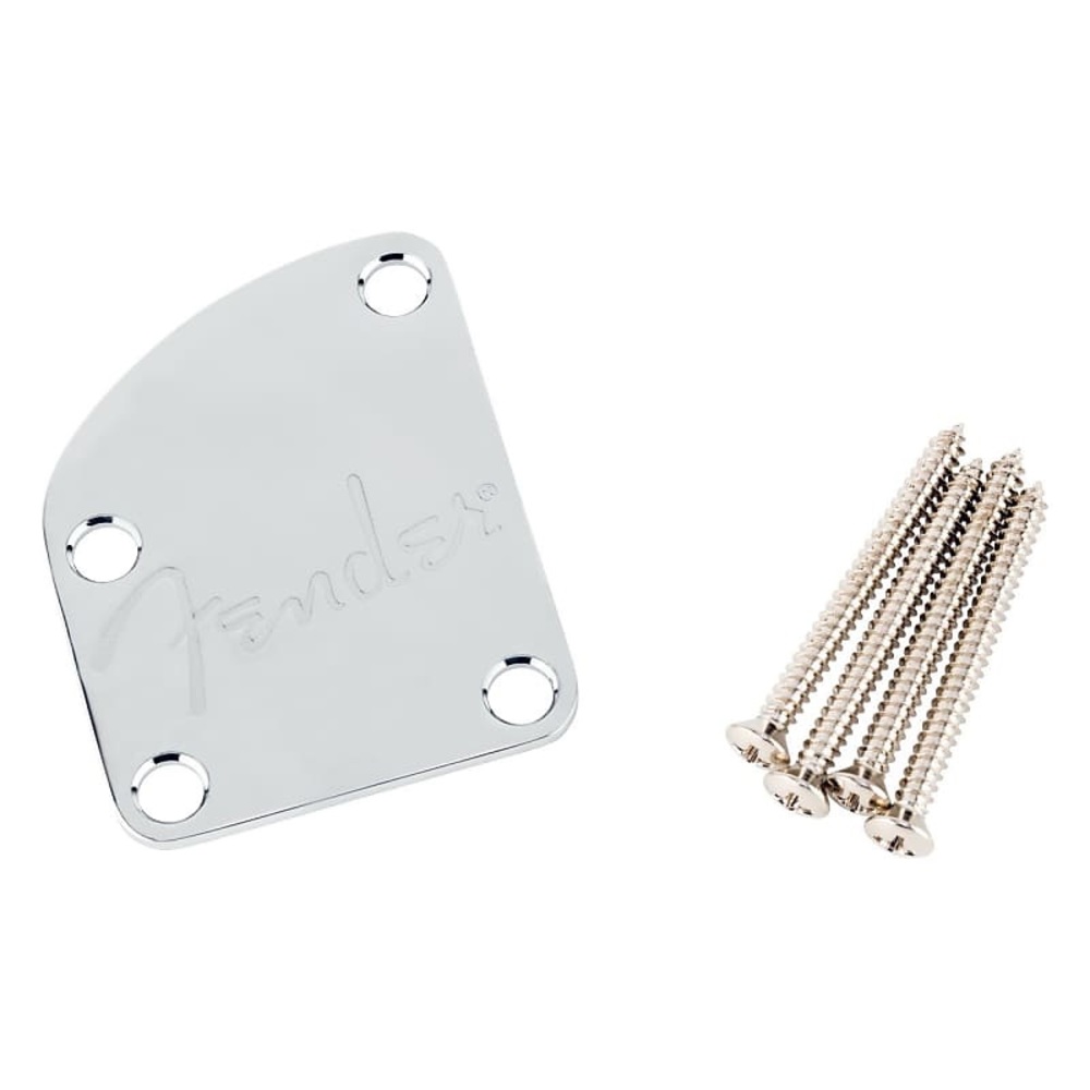 Fender 4-Bolt Contoured Neck Plate Logo Chrome
